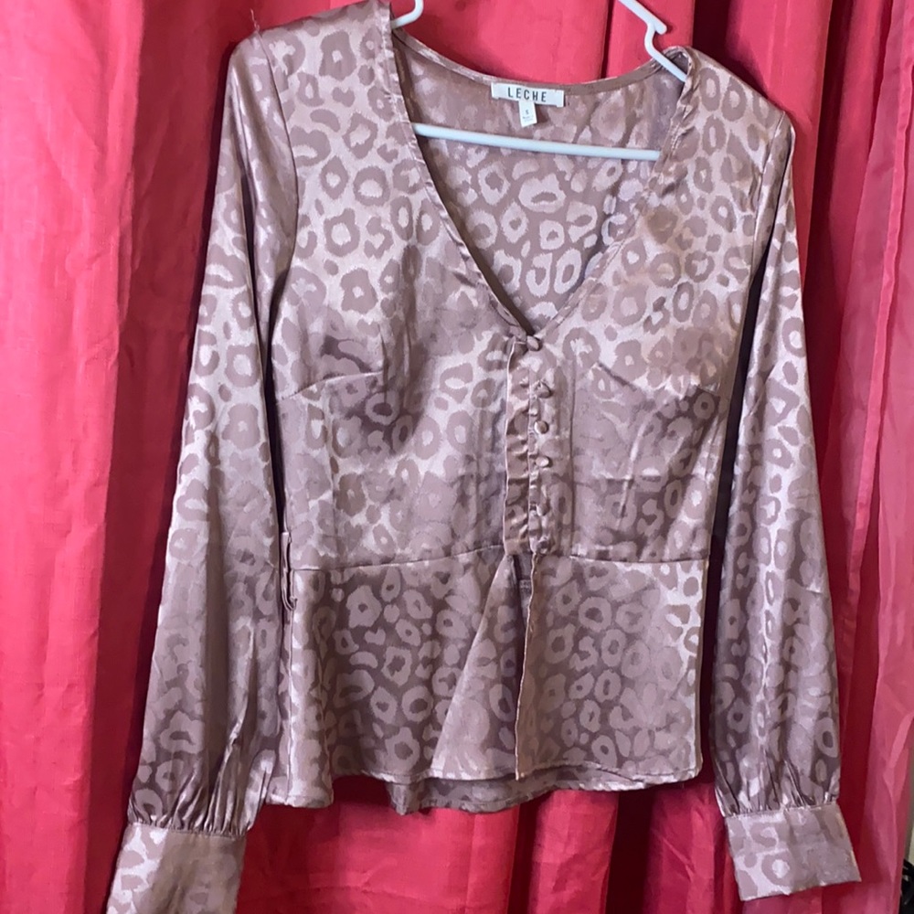 Silk Cheetah print long sleeve shirt size S